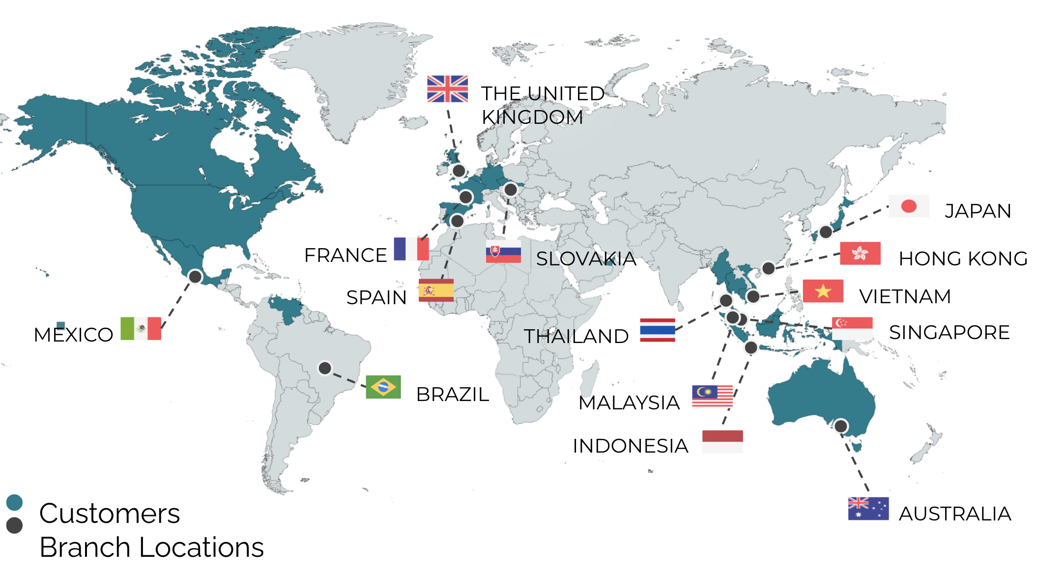 Port Cities - Map of offices Mexico, Vietnam, Indonesia, Malaysia, Singapore, Australia
