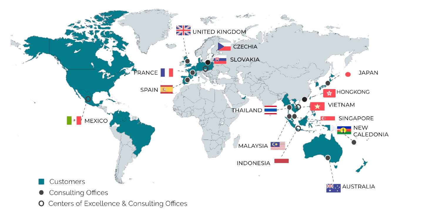 World map with Portcities offices & clients