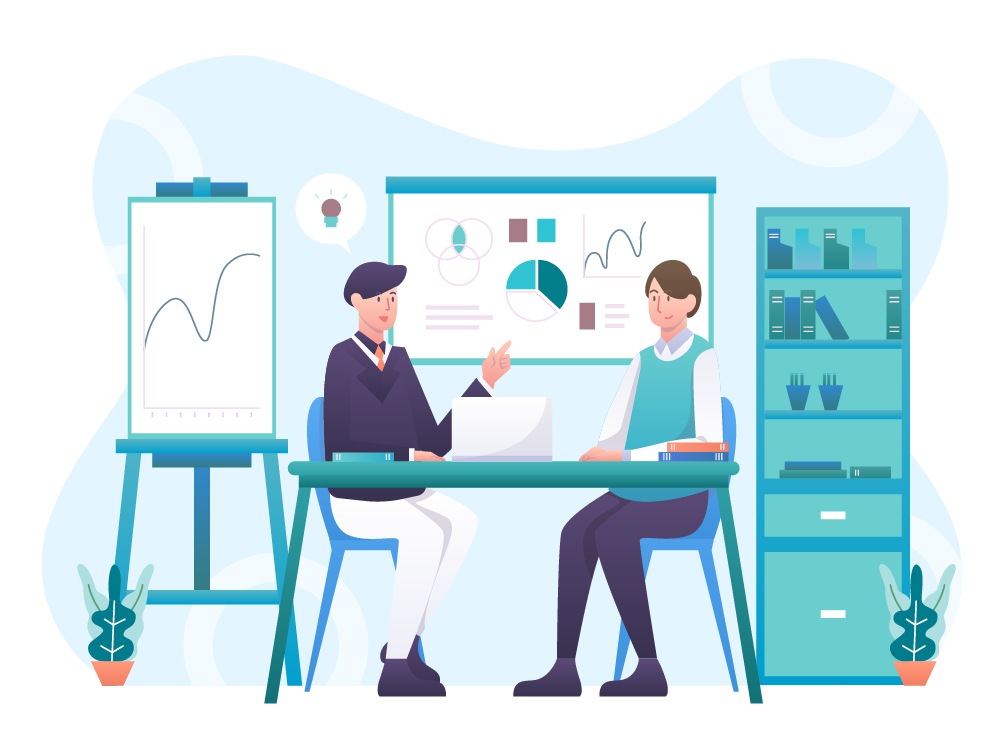 Graphic of 2 people in a meeting Graphic of 2 people in a meeting