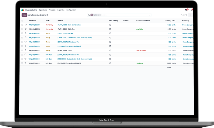 Odoo Manufacturing app