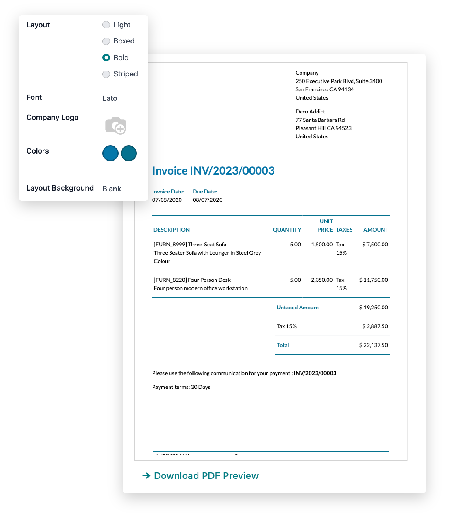 Odoo accoutning invoice