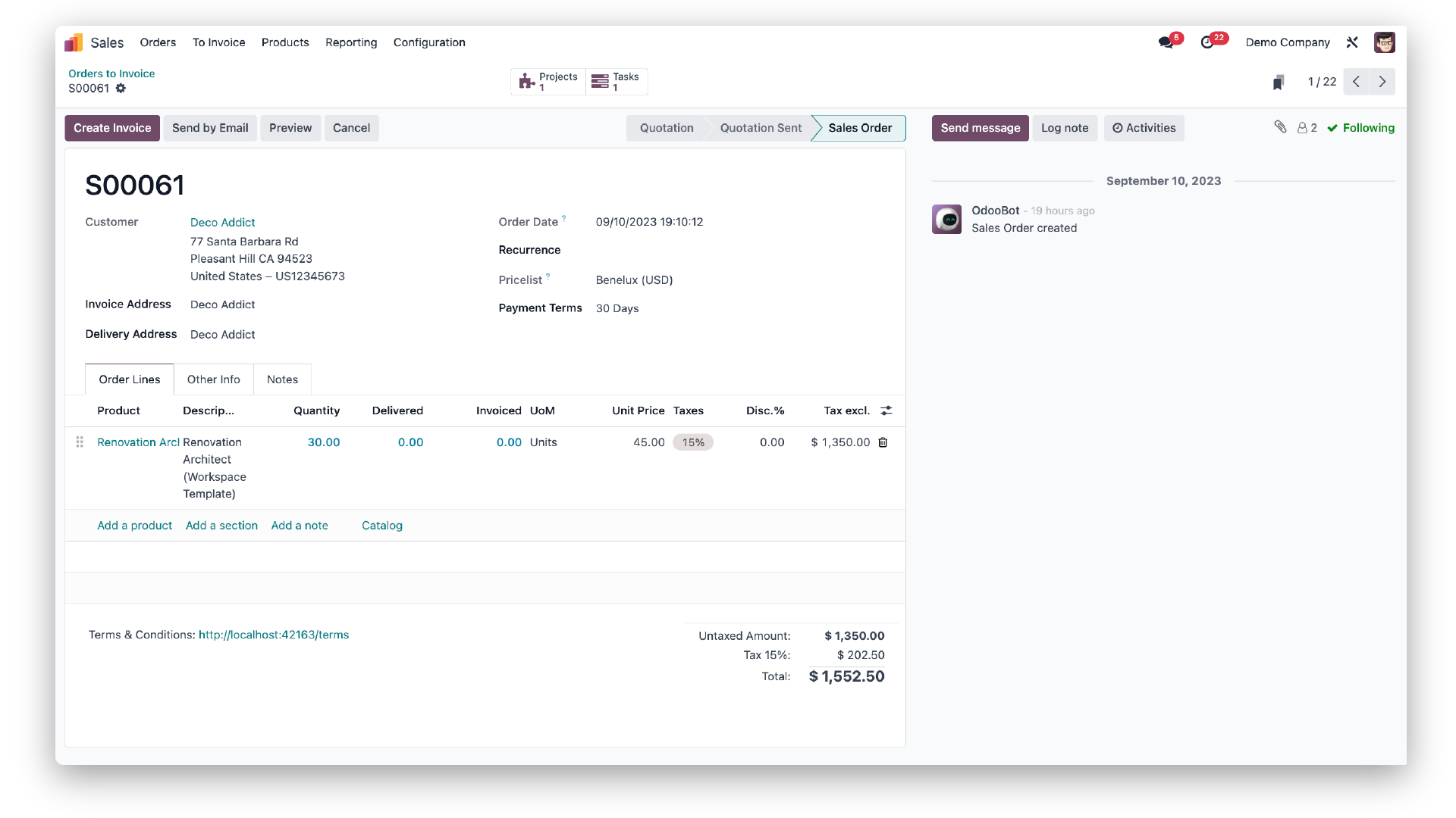 Odoo sales order