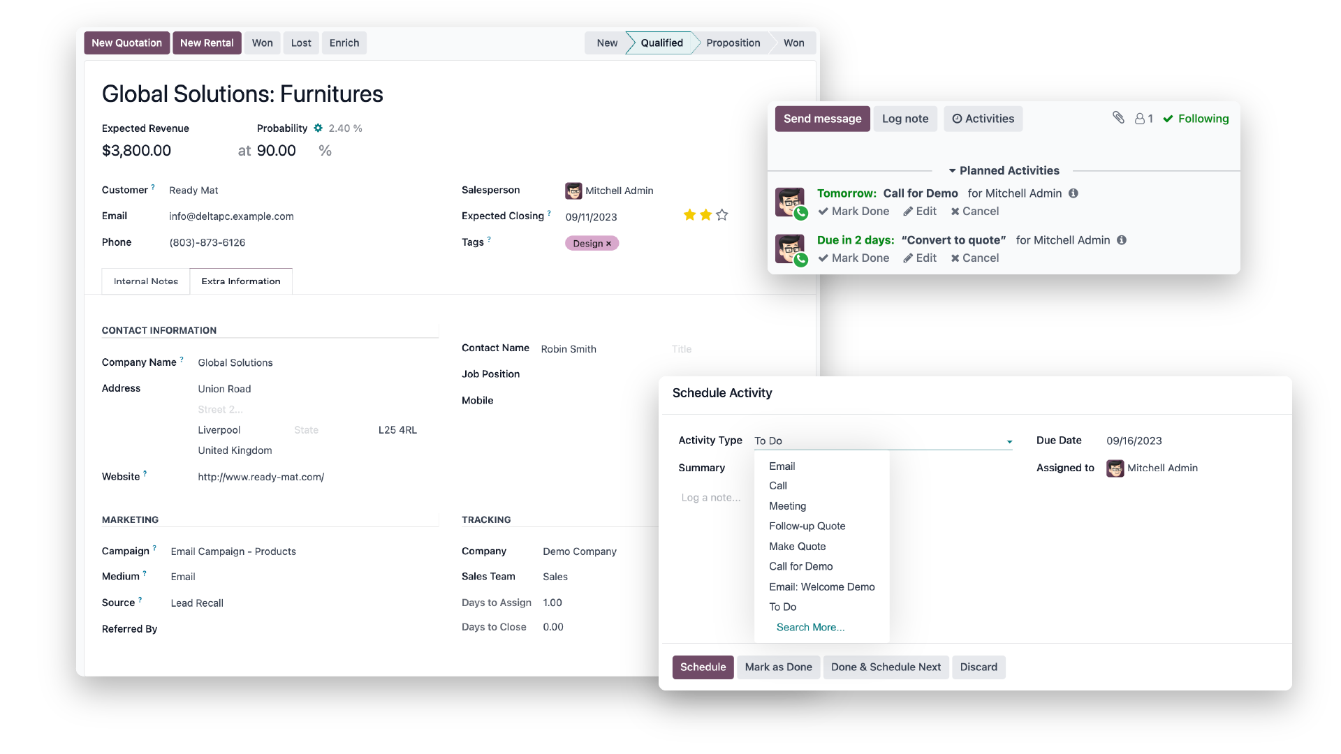 Odoo CRM activities