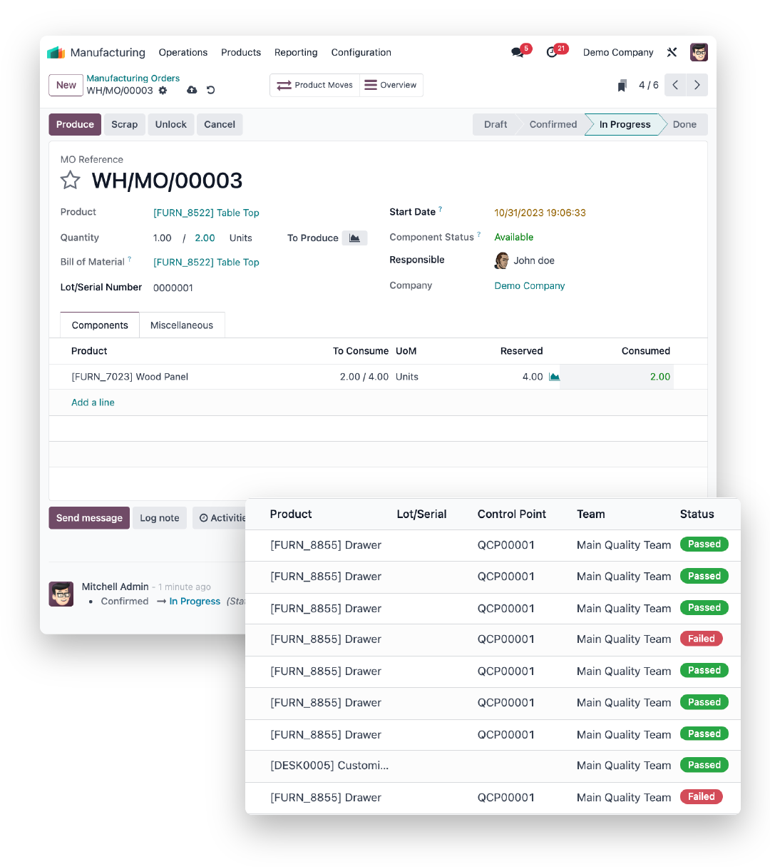 Odoo Manufacturing interface