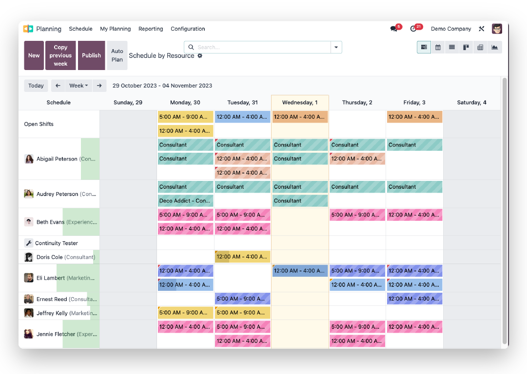 Odoo Planning Interface