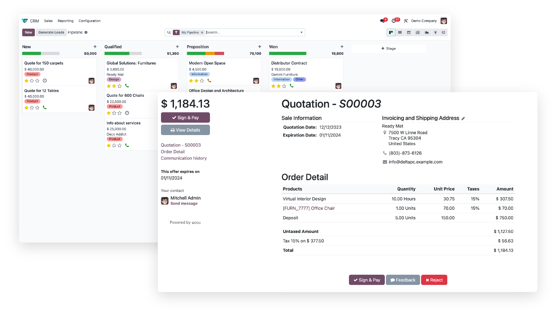 Odoo CRM interface Odoo CRM interface