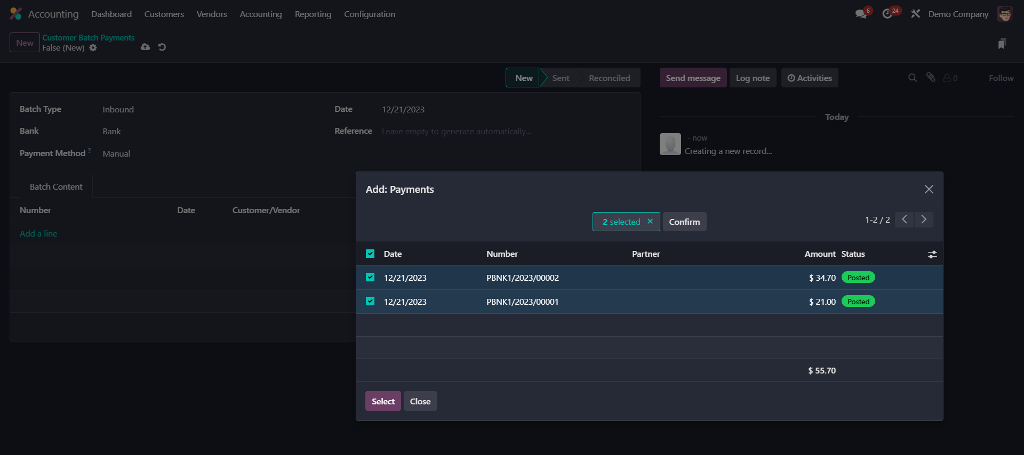 Batch payment example Batch payment example
