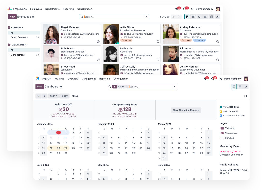 odoo employees interface