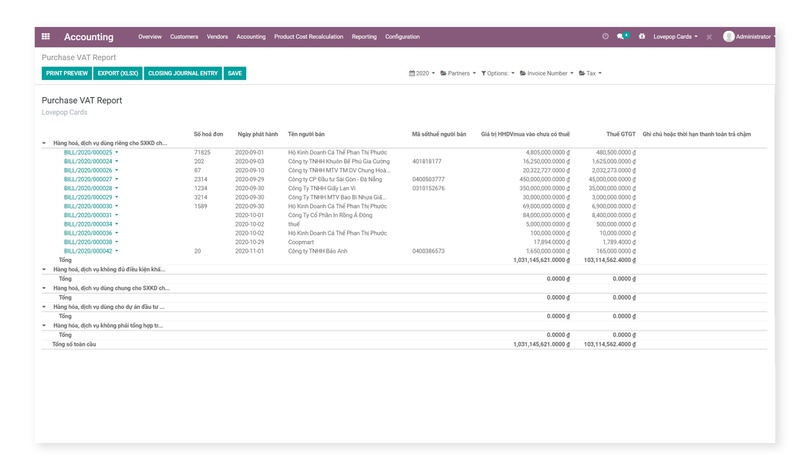 Odoo Localized Accounting for Vietnam