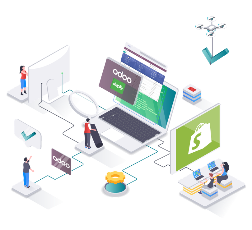Scheme of Shopify integration with Odoo ERP